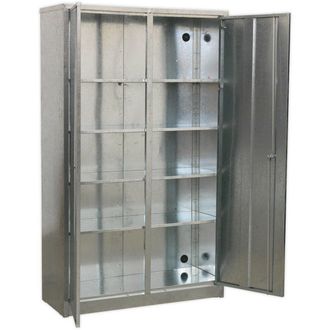 Loops Galvanized Steel Floor Cabinet - Four Adjustable Shelves - Locking Double Doors in Metallics