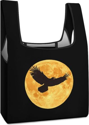 Generic Moon And Ea-gles Reusable Shopping Bags Lightweight Foldable Grocery Bag Polyester Washable Tote Bag