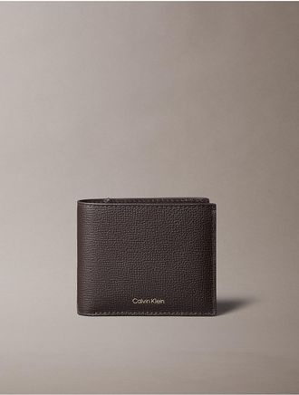 Calvin Klein Mens Leather Classic Bifold Wallet - Dark Brown