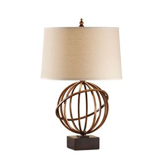 Loops Table Lamp Tilted Orb Design Dark Tan Linen Shade Firenze Gold LED E27 60W