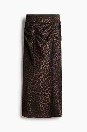 H&M Drawstring-detail Maxi Skirt in Dark Brown/leopard Print at Nordstrom, Size X-Small