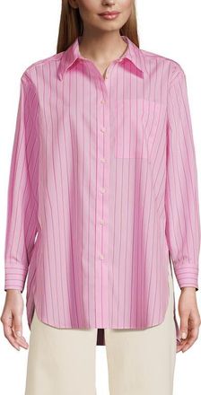 Lands End No Iron Oversized Poplin Extra Long Tunic in Light Rose Pink Stripe at Nordstrom, Size X-Small