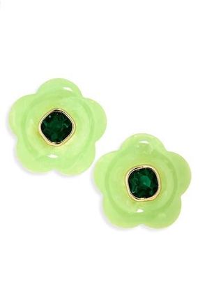 Natasha Crystal & Resin Flower Stud Earrings in Green/Green at Nordstrom Rack