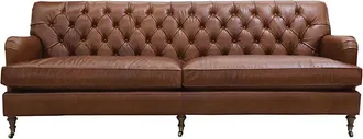 Ballard Designs Maggie 96 Inch Leather Sofa - Taupe, Flannel Legs - Ballard Designs