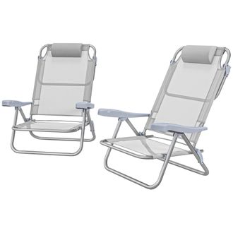 OUTSUNNY Set 2 Sedie Da Campeggio Pieghevoli E Reclinabili Su 6 Livelli Grigio