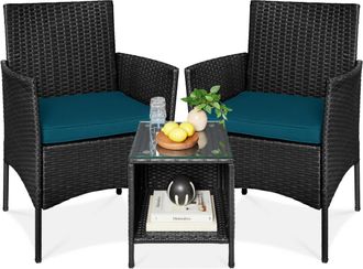 Best Choice Products 3-Piece Outdoor Wicker Conversation Patio Bistro Set, w/ 2 Chairs, Table