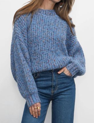 Greylin Jasper Slouchy Speckled Crew Neck Sweater In Retro Blue