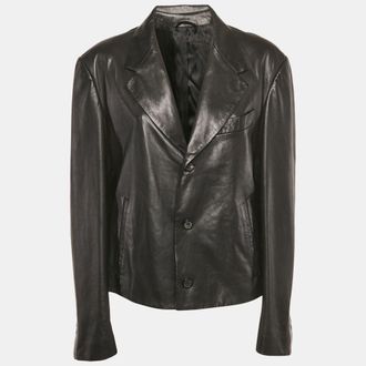 Ferragamo Black Leather Slim-Cut Single Breasted Blazer