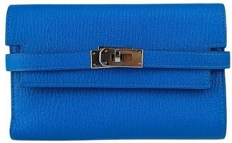 Herm&egrave;s Blue Chevre Leather Coin Purse/Coin Case (Pre-Owned)