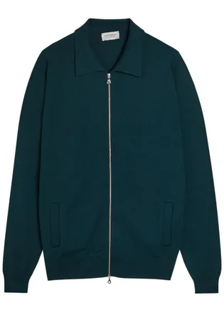 John Smedley Alston Merino Wool Jacket - Dark Green - XL