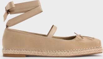 Charles & Keith Bernadine Faux Suede Tie-Around Espadrille Flats