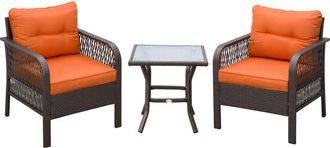 OUTSUNNY 3 Pieces Patio Rattan Bistro Set with Tempered Glass Table Orange