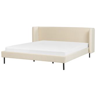 Beliani Cama Con Somier De Terciopelo Beige Claro 180 X 200 Cm Cabecero Patas Negras Arette