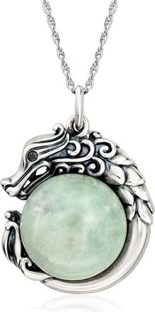 Ross-Simons Jade Dragon Pendant Necklace With Single Black Sapphire in Sterling Silver