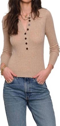 Heartloom Cashmere Blend Henley Top In Oatmeal