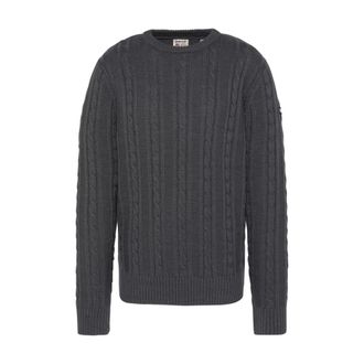 Schott NYC Rondgebreide kabeltrui - Heren - Ronde hals truien - Grijs - 2XL - Wol - Truien & Vesten