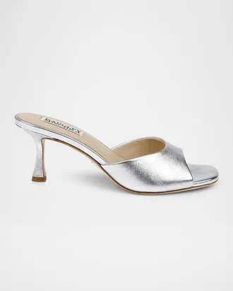 Badgley Mischka Draya Leather Kitten-Heel Mules