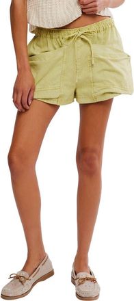 Free People Good Fortune Linen & Cotton Shorts in Warm Olives at Nordstrom, Size X-Large