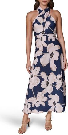 DKNY Floral Crepe Maxi Dress in Night Sky at Nordstrom, Size 12