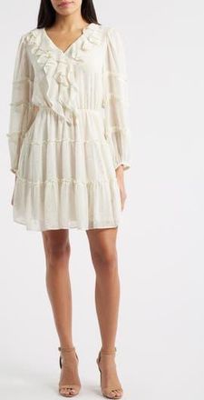 CeCe by Cynthia Steffe Metallic Dot Long Sleeve Ruffle Dress in New Ivory at Nordstrom Rack, Size X-Small