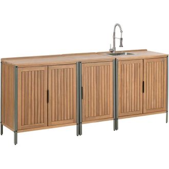 Beliani Cucina da esterno 3 elementi in legno di acacia massiccio marrone con lavello in acciaio inox e ripiani Ivrea