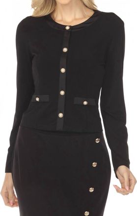 Joseph Ribkoff Satin Trim Button Front Jacket In Black