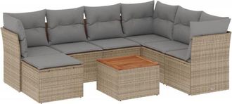 vidaXL Vidaxl - Juego De Sof&aacute;s De Jard&iacute;n Con Cojines Beige 8 Pzas Rat&aacute;n Pe