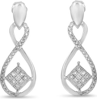 House of Brilliance 925 Sterling Silver Round-Cut Diamond Accent Tilted Square and Infinity Drop Earrings