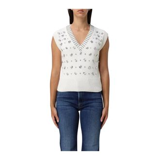 Pinko V-neck Knitwear, female, White, M, Embellished Knit Vest