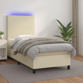 vidaXL Vidaxl - Cama Box Spring Y Colch&oacute;n Led Cuero Sint&eacute;tico Crema 90x200 Cm