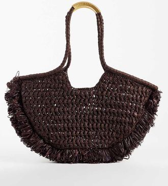 Mango Borsa da spalla in rafia marrone