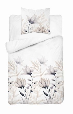 OEM Ropa De Cama De Sat&eacute;n 140x200 Con Flores Claras En Beige
