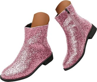 Generic Womens Glitter Sequins Ankle Boots Womens Mid Block Heel Glitter Ankle Boots Low Block Heel Comfortable Dress Boot Mid Chunky Heels Sparkly Booties La