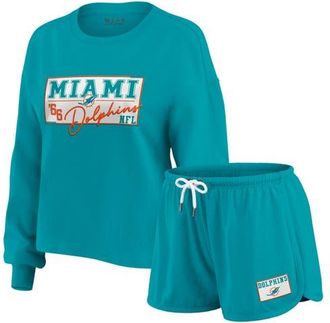 WEAR by Erin Andrews Womens WEAR by Erin Andrews Aqua Miami Dolphins Heavy Rugby Jersey Long Sleeve T-Shirt & Shorts Lounge Set at Nordstrom, Size Xx-Large