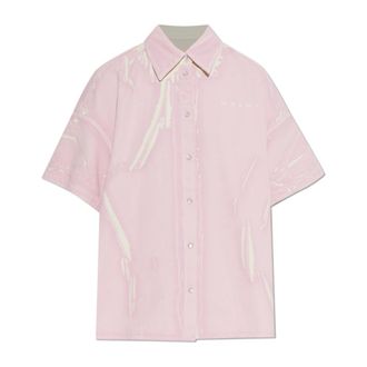 Marni Denim Shirts, female, Pink, Size: 2XS Screen-printed Denim Shirt