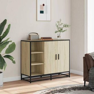 Berkfield Home Sideboard Sonoma Oak 92x35x76 cm Engineered Wood in Light Tan | Size: 92 x 35 x 76 cm