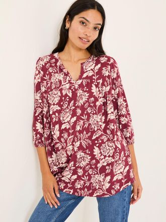 Fat Face FatFace Enya Burgundy Brush Floral Tunic