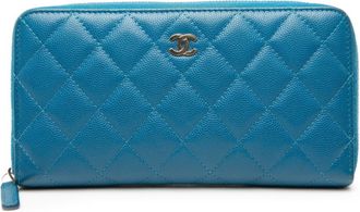 Chanel Blue Grained Calfskin Long Wallet (Bi-Fold) (Pre-Owned)