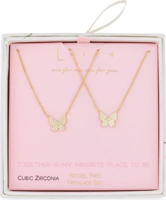 Leith Together Is My Favorite Place To Be Set of 2 Cubic Zirconia Butterfly Pendant Necklaces in Clear- Gold at Nordstrom Rack