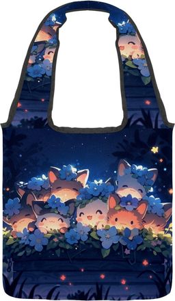 Generic Colorful Cartoon Kitten Reversible Canvas Shoulder Tote - Double-Sided Print, 12oz Cotton, 27cm Drop, Fold-Flat Bag for Travel, Shopping, Street Outin