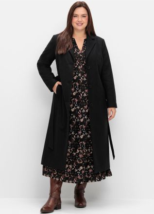 Sheego Wollmantel SHEEGO, Damen, Gr. 40, schwarz, 90% Polyester, 10% Wolle, Taschenfutter:100% Polyester, unifarben, unifarben mit Farbeinsatz, unifarben mit