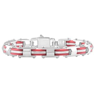 Pompeii3 Mens Steel And Red Two Tone 8mm Link Flexible Trigger Clasp 8.5 Bracelet