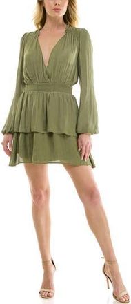 Socialite Long Sleeve Smocked Waist Minidress in Olive at Nordstrom Rack, Size X-Small
