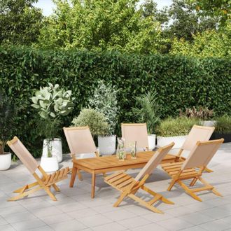 vidaXL Vidaxl - Sillas De Jard&iacute;n Plegables 4 Uds Madera Maciza Y Tela Beige