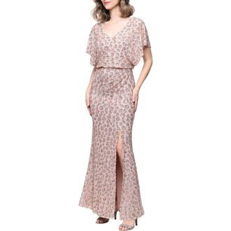 Alex Evenings Sequin Embellished Flutter Sleeve Mermaid Gown in Rose Gold at Nordstrom, Size 14