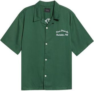 PacSun Four Drive Embroidered Camp Shirt in Green at Nordstrom, Size X-Large