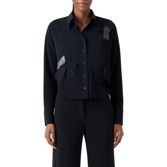 Akris Papercut Flowers Laser Cut Crepe Shirt in Black at Nordstrom, Size 16