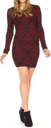 Papillon Damask Long Sleeve Sweater Dress In Black/red