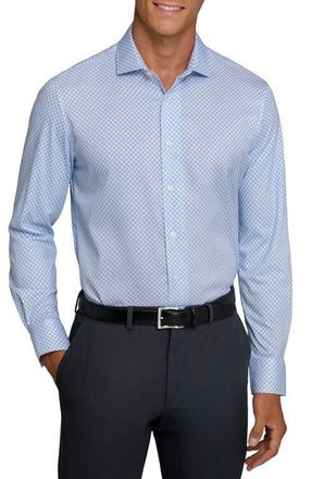 W.R.K Slim Fit Floral Geo Reworked Cotton Dress Shirt in White/Blue at Nordstrom, Size 15.5 - R