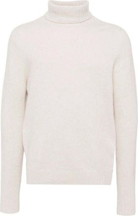John Smedley Turtlenecks, male, White, XL, Light Brown Knitted Roll-Neck Jumper
